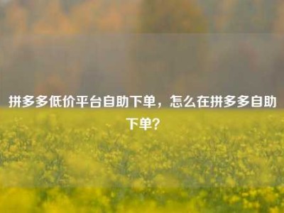 拼多多低价平台自助下单，怎么在拼多多自助下单？